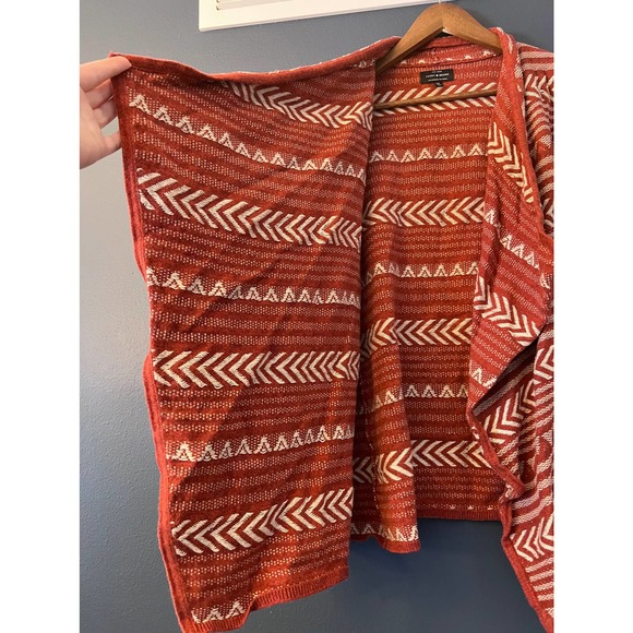 Lucky Brand Aztec Terra Cotta Orange open waterfall cardigan - Picture 4 of 7